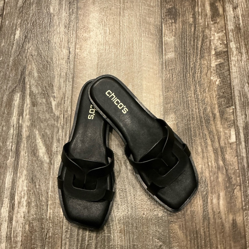 Chico's Black Interlocking Strap Slide Sandals Size 6 - Picture 15 of 16